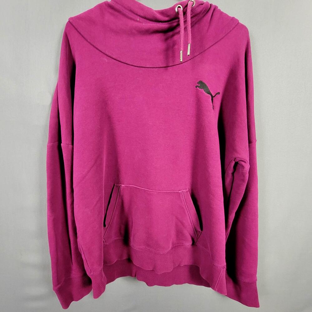 Puma Magenta Cowl Neck Hoodie Fleece Pullover Soft Cotton Blend Women’s XL